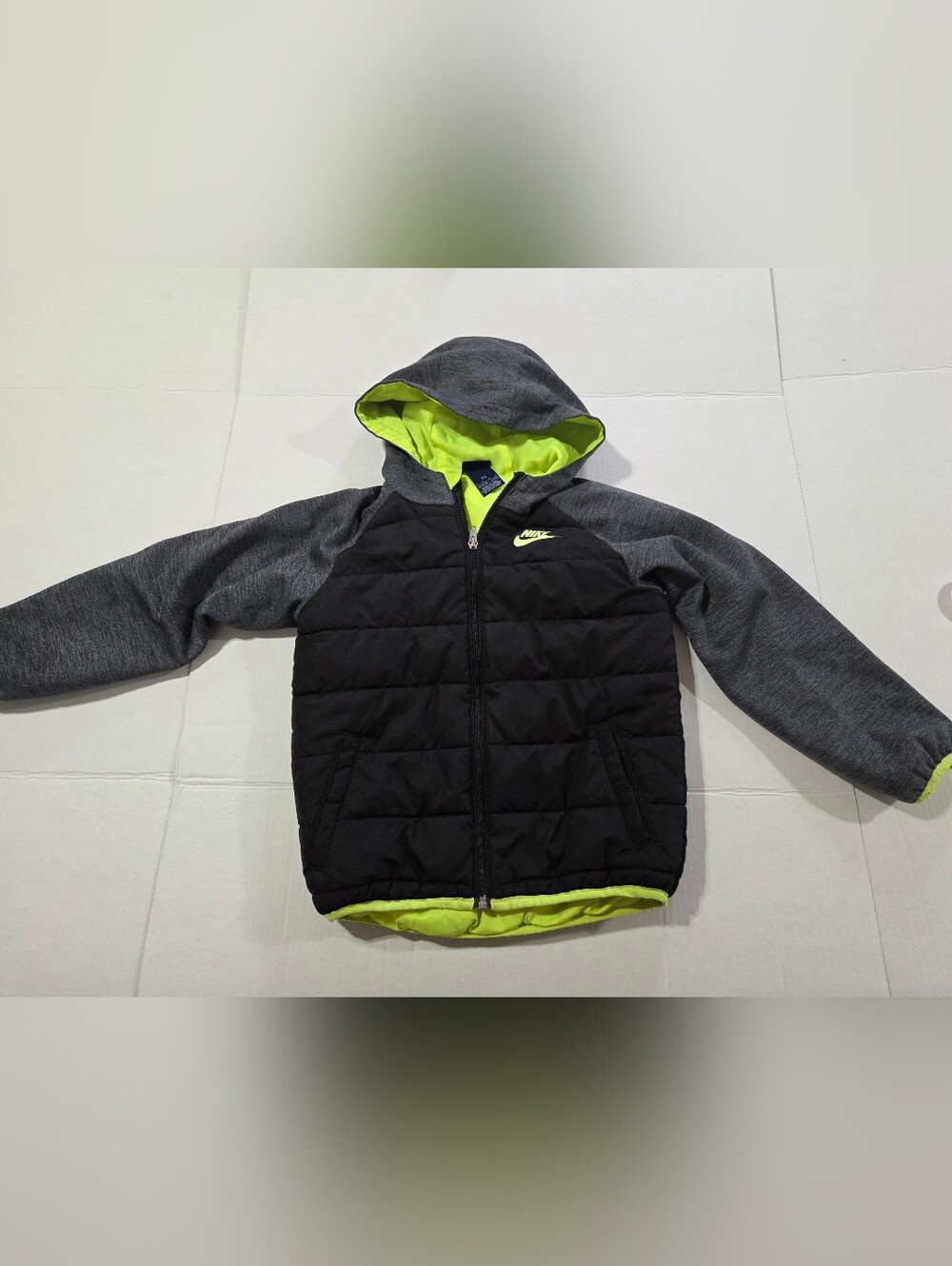 Nike Boys' Black & Neon Green Hooded Puffer Jacket